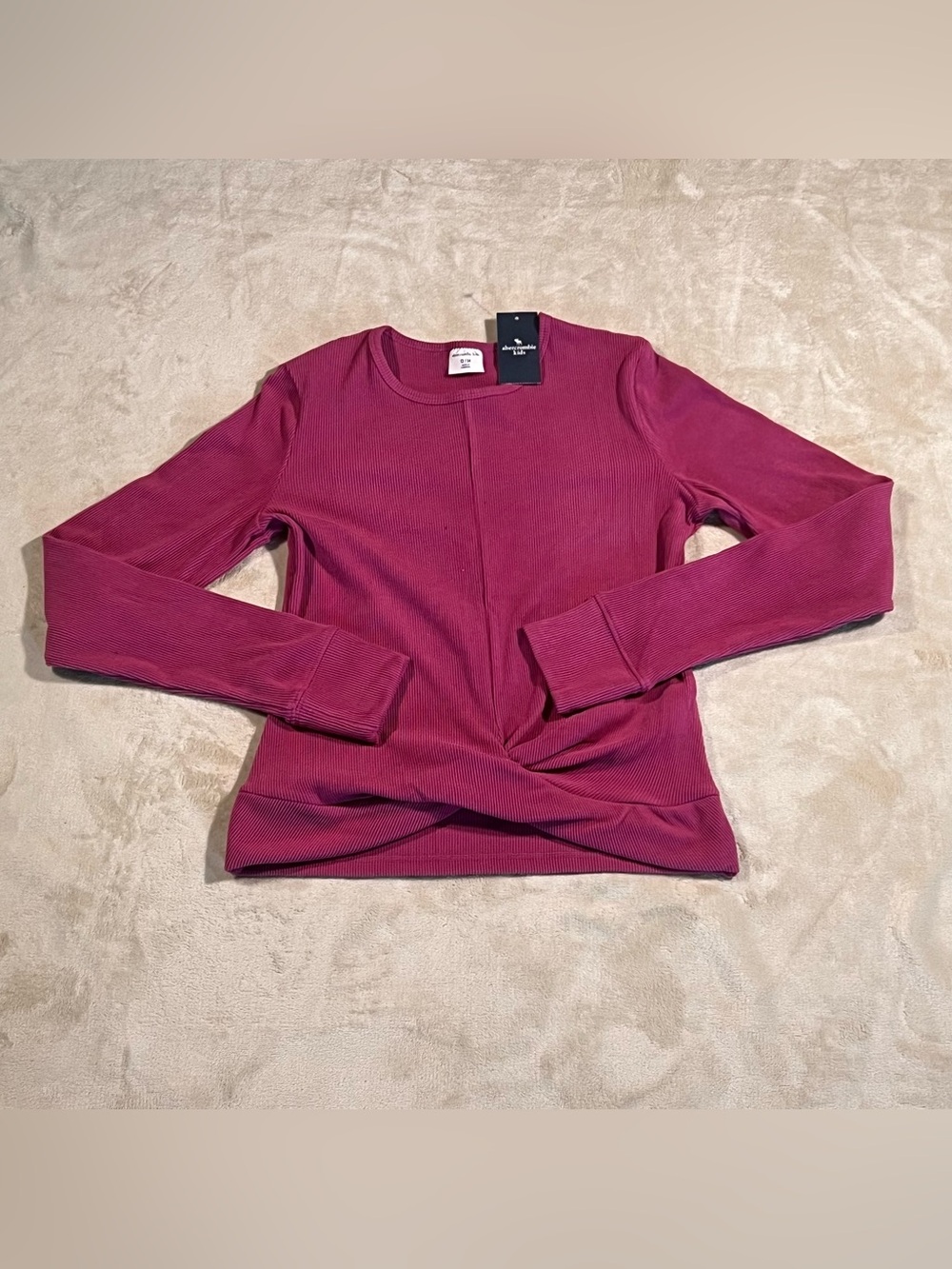 Abercrombie Kids Twist-Front Ribbed Long Sleeve Top - Burgundy